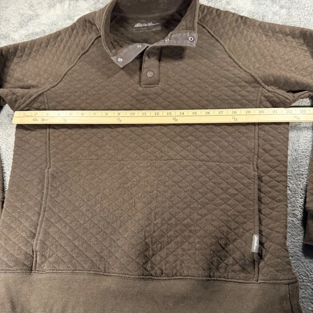 Eddie Bauer Mens Quilted Snap Pullover Brown Diamond‎ Stitch Mock Neck Size M